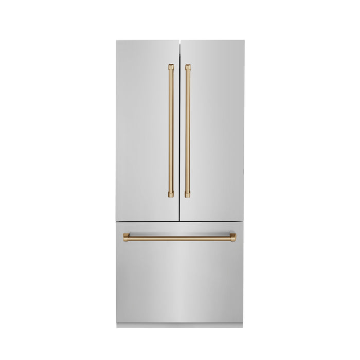ZLINE 36" Autograph Edition Built-In Refrigerator in Stainless Steel with Champagne Bronze Accents, RBIVZ-304-36-CB
