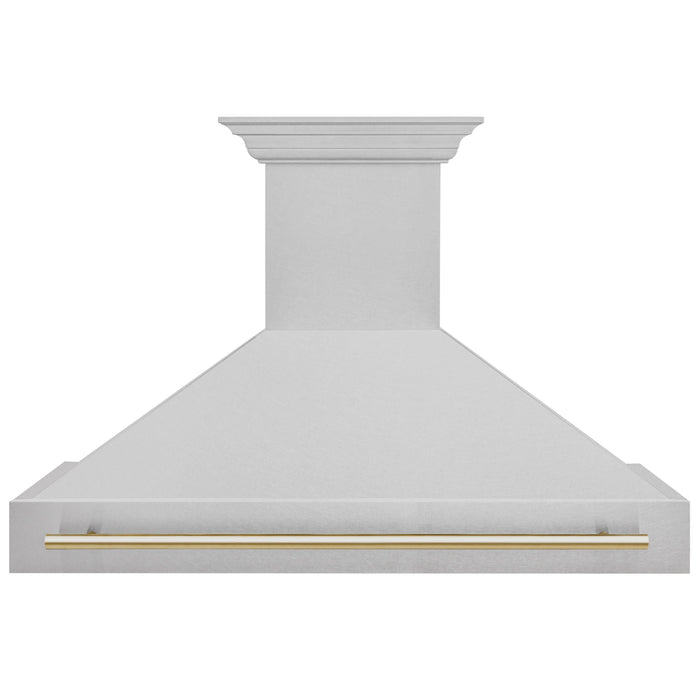 ZLINE 48" Autograph Edition Wall Mount Range Hood in DuraSnow® Stainless Steel with DuraSnow® Shell and Gold Handle, 8654SNZ-48-G