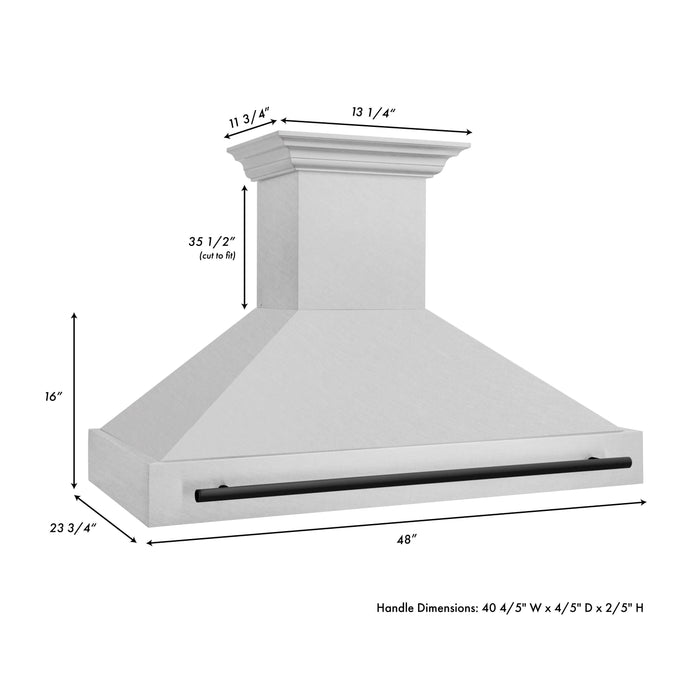 ZLINE 48" Autograph Edition Wall Mount Range Hood in DuraSnow® Stainless Steel with DuraSnow® Shell and Matte Black Handle, 8654SNZ-48-MB