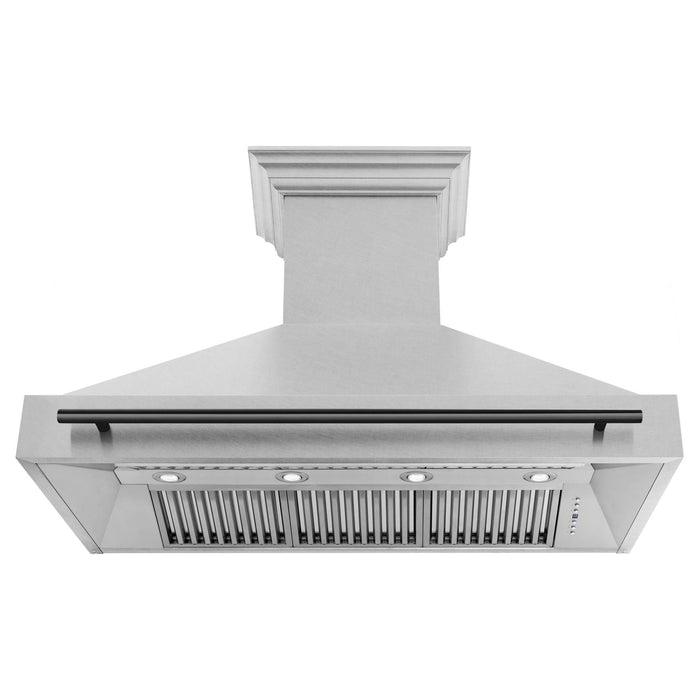 ZLINE 48" Autograph Edition Wall Mount Range Hood in DuraSnow® Stainless Steel with DuraSnow® Shell and Matte Black Handle, 8654SNZ-48-MB