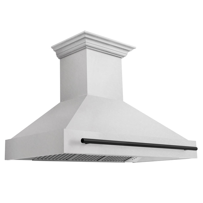 ZLINE 48" Autograph Edition Wall Mount Range Hood in DuraSnow® Stainless Steel with DuraSnow® Shell and Matte Black Handle, 8654SNZ-48-MB