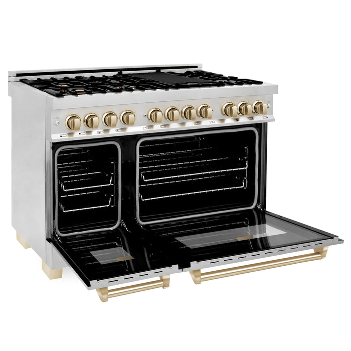 ZLINE 48" Autograph Edition Dual Fuel Range in Stainless Steel with Gold Accents, RAZ-48-G