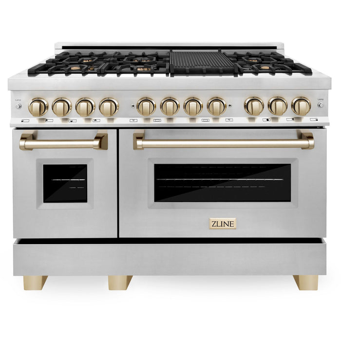 ZLINE 48" Autograph Edition Dual Fuel Range in Stainless Steel with Gold Accents, RAZ-48-G