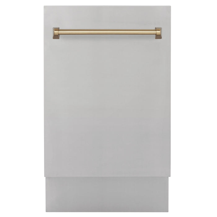 ZLINE 18" Autograph Edition Top Control Dishwasher in Stainless Steel with Champagne Bronze Handle, DWVZ-304-18-CB