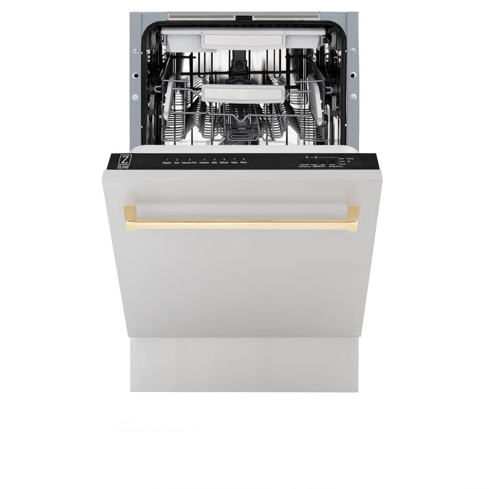 ZLINE 18" Autograph Edition Top Control Dishwasher in Stainless Steel with Gold Handle, DWVZ-304-18-G