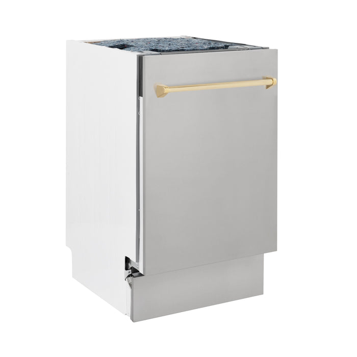 ZLINE 18" Autograph Edition Top Control Dishwasher in Stainless Steel with Gold Handle, DWVZ-304-18-G