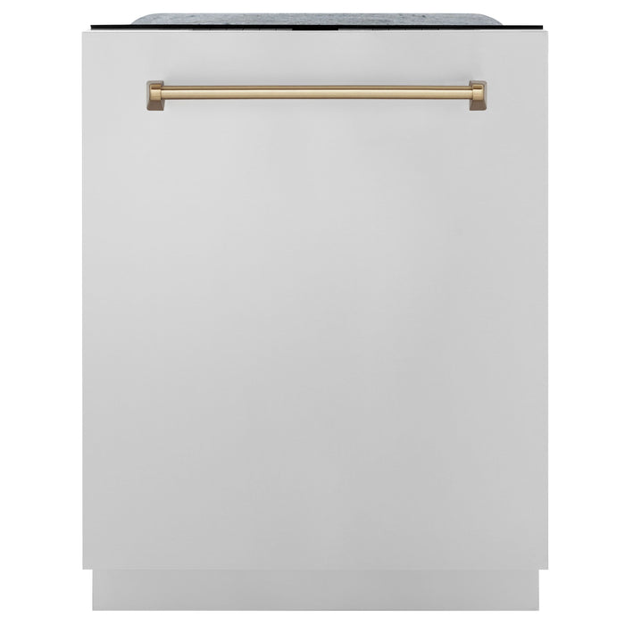 ZLINE Autograph Package - 36 In. Dual Fuel Range, Range Hood, Dishwasher, Refrigerator with Champagne Bronze Accents, 4KAPR-RARHDWM36-CB