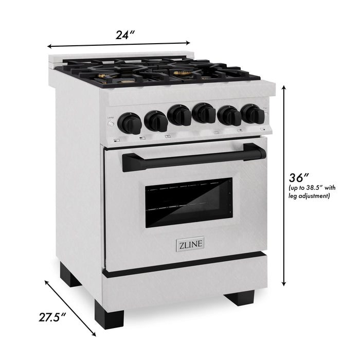 ZLINE 24" Autograph Edition All Gas Range with in DuraSnow® Stainless Steel with Matte Black Accents, RGSZ-SN-24-MB
