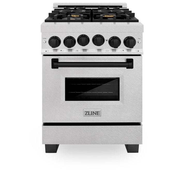 ZLINE 24" Autograph Edition All Gas Range with in DuraSnow® Stainless Steel with Matte Black Accents, RGSZ-SN-24-MB