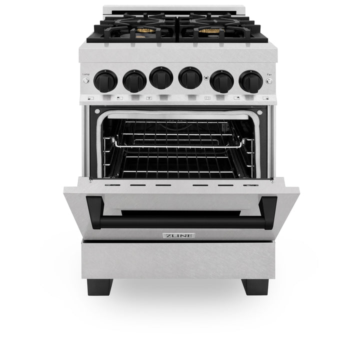 ZLINE 24" Autograph Edition All Gas Range with in DuraSnow® Stainless Steel with Matte Black Accents, RGSZ-SN-24-MB