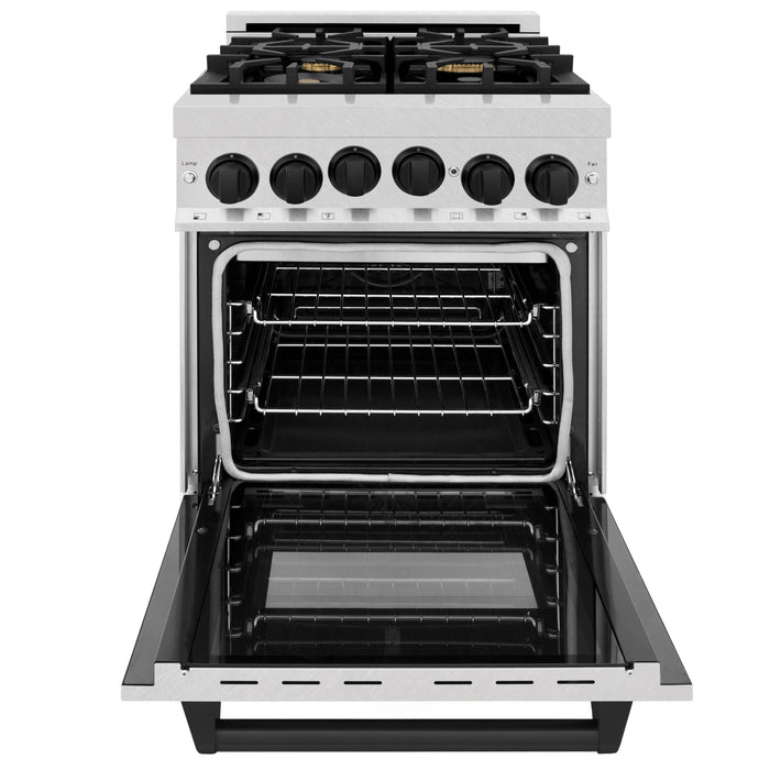 ZLINE 24" Autograph Edition All Gas Range with in DuraSnow® Stainless Steel with Matte Black Accents, RGSZ-SN-24-MB