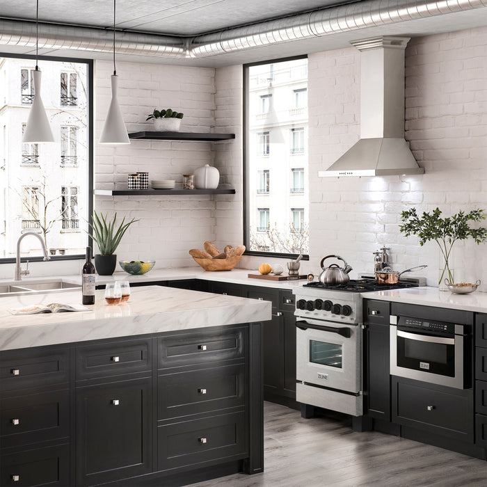 ZLINE 24" Autograph Edition All Gas Range with in DuraSnow® Stainless Steel with Matte Black Accents, RGSZ-SN-24-MB