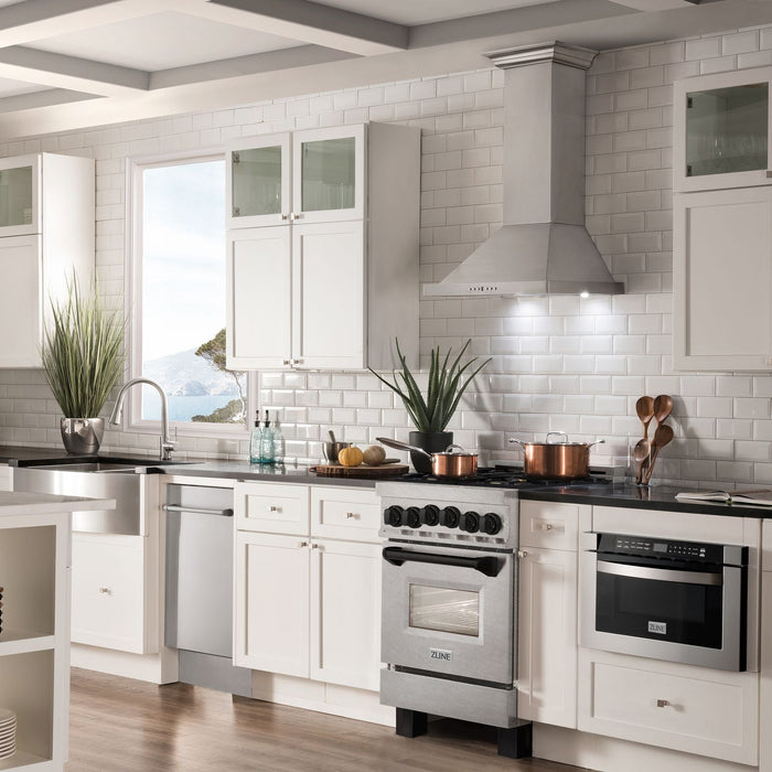 ZLINE 24" Autograph Edition All Gas Range with in DuraSnow® Stainless Steel with Matte Black Accents, RGSZ-SN-24-MB