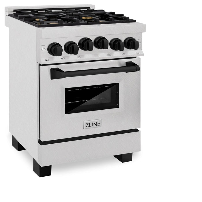 ZLINE 24" Autograph Edition All Gas Range with in DuraSnow® Stainless Steel with Matte Black Accents, RGSZ-SN-24-MB