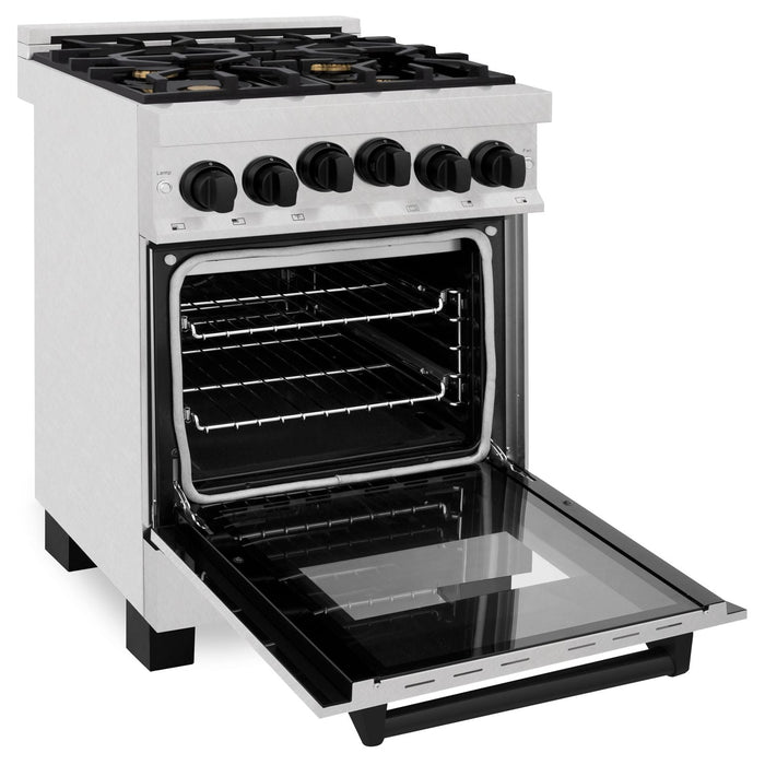 ZLINE 24" Autograph Edition All Gas Range with in DuraSnow® Stainless Steel with Matte Black Accents, RGSZ-SN-24-MB
