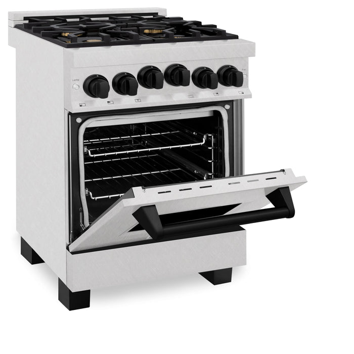 ZLINE 24" Autograph Edition All Gas Range with in DuraSnow® Stainless Steel with Matte Black Accents, RGSZ-SN-24-MB
