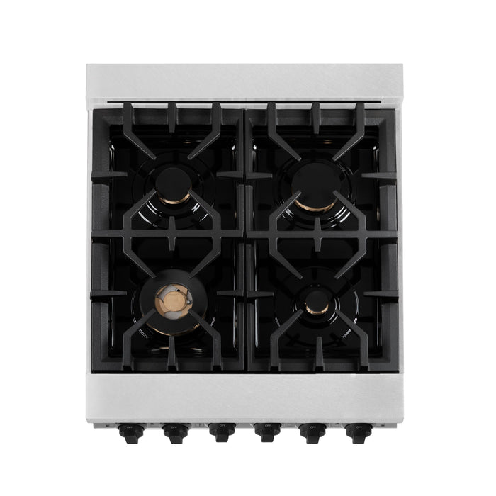 ZLINE 24" Autograph Edition All Gas Range with in DuraSnow® Stainless Steel with Matte Black Accents, RGSZ-SN-24-MB