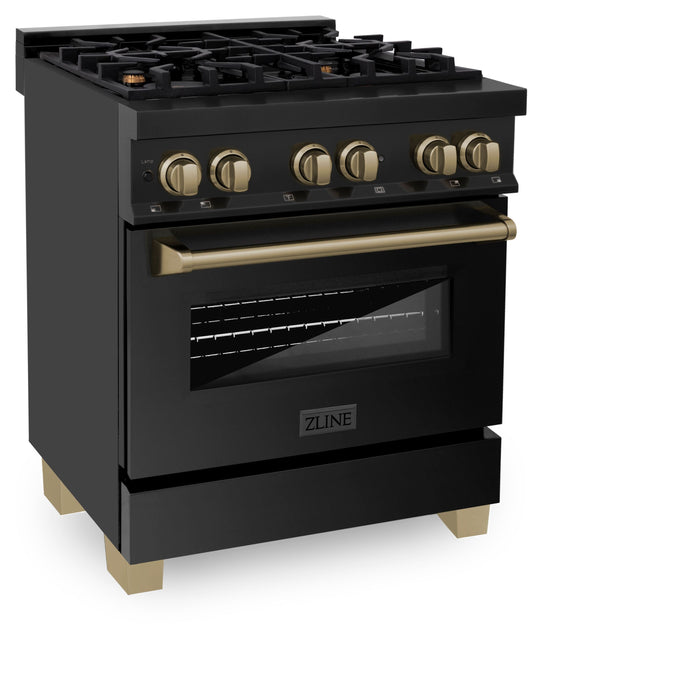 ZLINE 30" Autograph Edition Dual Fuel Range in Black Stainless Steel with Champagne Bronze Accents, RABZ-30-CB