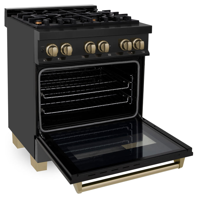 ZLINE 30" Autograph Edition Dual Fuel Range in Black Stainless Steel with Champagne Bronze Accents, RABZ-30-CB