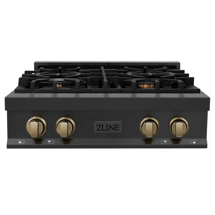 ZLINE 30" Autograph Edition Rangetop in Black Stainless Steel with Champagne Bronze Accents, RTBZ-30-CB