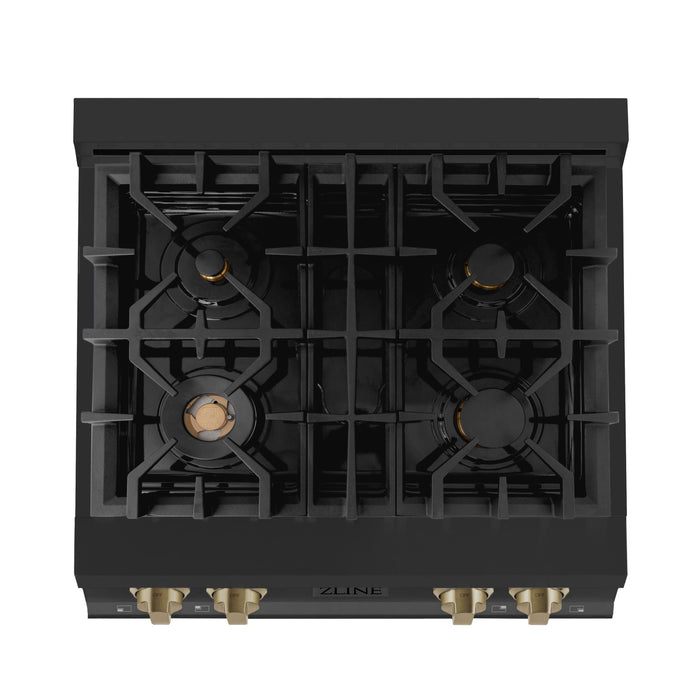ZLINE 30" Autograph Edition Rangetop in Black Stainless Steel with Champagne Bronze Accents, RTBZ-30-CB