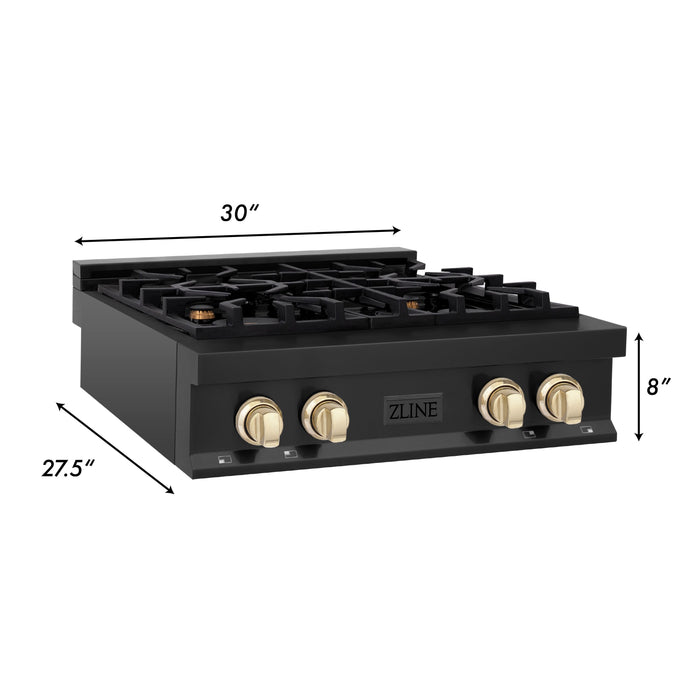 ZLINE 30" Autograph Edition Rangetop in Black Stainless Steel with Gold Accents, RTBZ-30-G