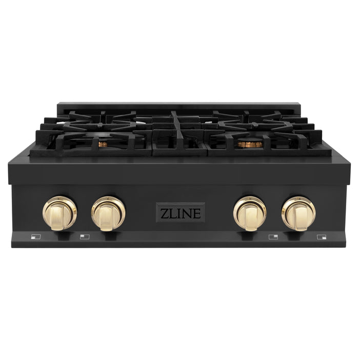 ZLINE 30" Autograph Edition Rangetop in Black Stainless Steel with Gold Accents, RTBZ-30-G