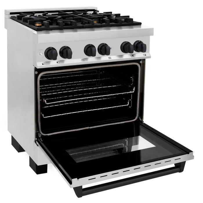 ZLINE 30" Autograph Edition Dual Fuel Range in Stainless Steel with Matte Black Accents, RAZ-30-MB
