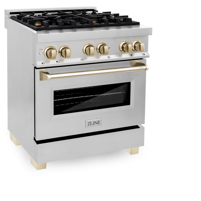 ZLINE 30" Autograph Edition Dual Fuel Range in Stainless Steel with Gold Accents, RAZ-30-G