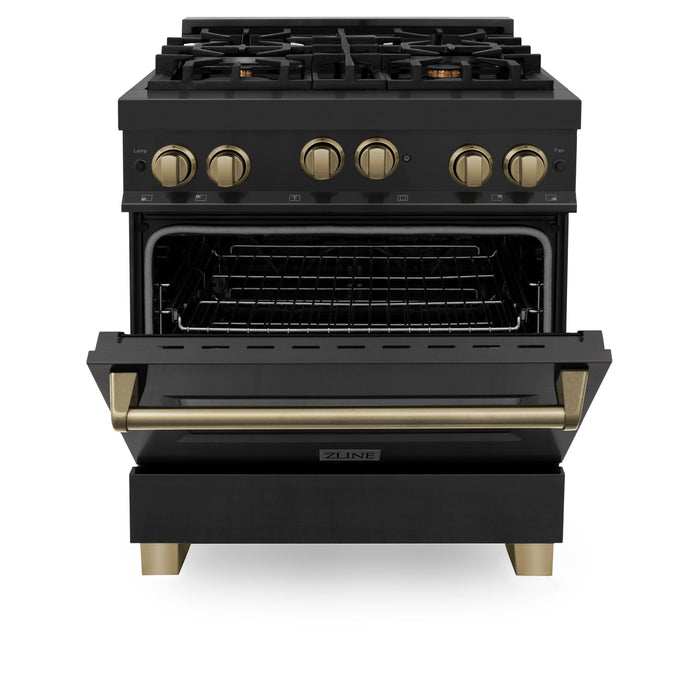 ZLINE 30" Autograph Edition All Gas Range in Black Stainless Steel with Champagne Bronze Accents, RGBZ-30-CB