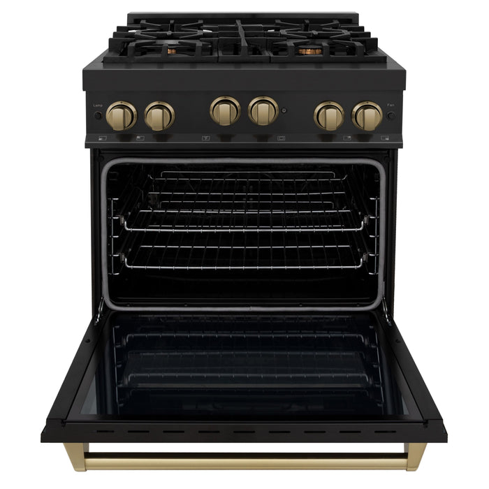 ZLINE 30" Autograph Edition All Gas Range in Black Stainless Steel with Champagne Bronze Accents, RGBZ-30-CB