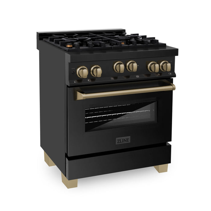 ZLINE 30" Autograph Edition All Gas Range in Black Stainless Steel with Champagne Bronze Accents, RGBZ-30-CB