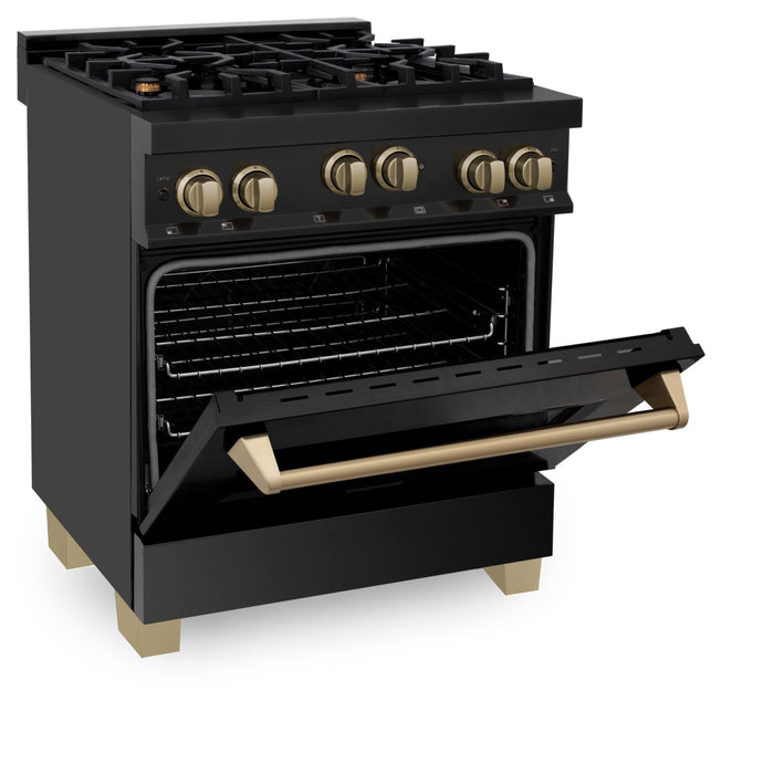 ZLINE 30" Autograph Edition All Gas Range in Black Stainless Steel with Champagne Bronze Accents, RGBZ-30-CB