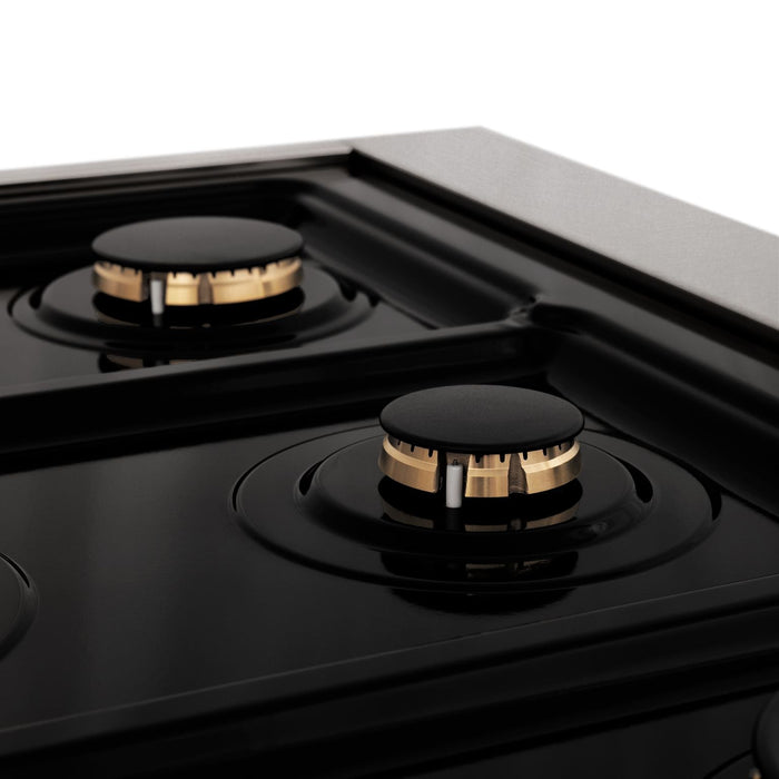 ZLINE 30" Autograph Edition All Gas Range in DuraSnow® Stainless Steel with Champagne Bronze Accents, RGSZ-SN-30-CB