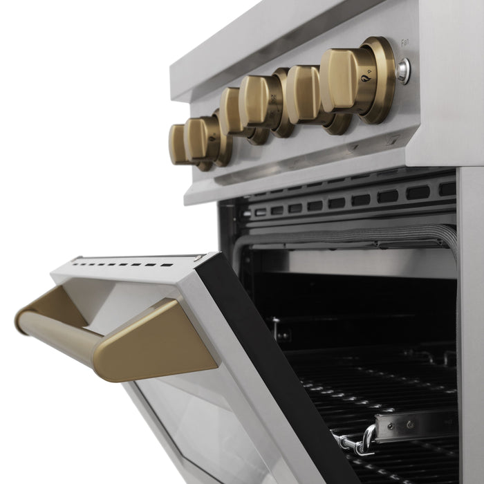 ZLINE 30" Autograph Edition All Gas Range in DuraSnow® Stainless Steel with Champagne Bronze Accents, RGSZ-SN-30-CB