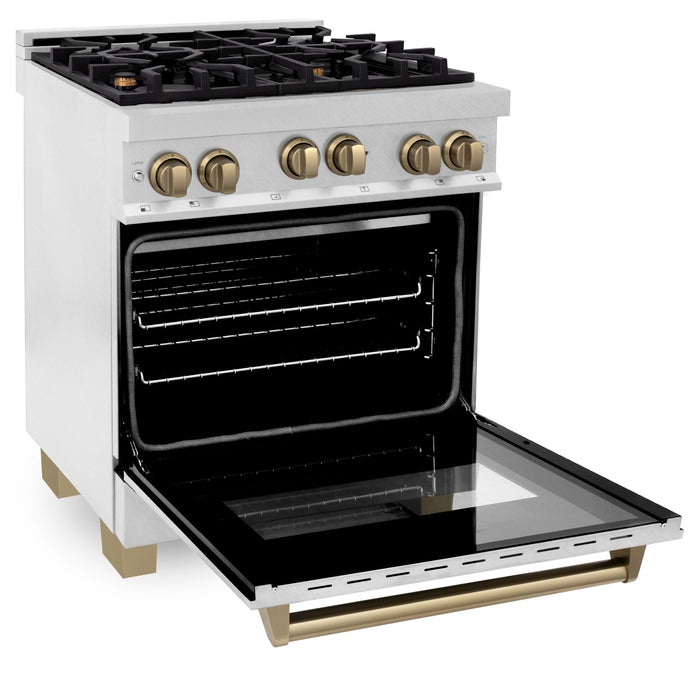 ZLINE 30" Autograph Edition All Gas Range in DuraSnow® Stainless Steel with Champagne Bronze Accents, RGSZ-SN-30-CB