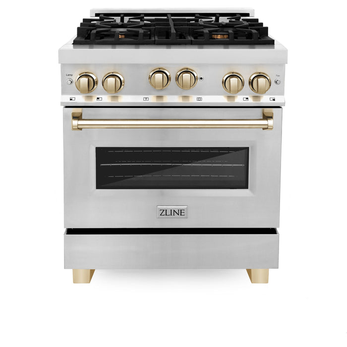 ZLINE 30" Autograph Edition All Gas Range in Stainless Steel with Gold Accents, RGZ-30-G