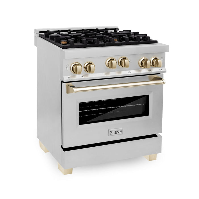 ZLINE 30" Autograph Edition All Gas Range in Stainless Steel with Gold Accents, RGZ-30-G