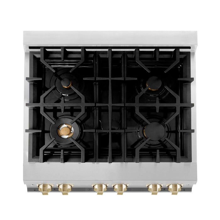 ZLINE 30" Autograph Edition All Gas Range in Stainless Steel with Gold Accents, RGZ-30-G