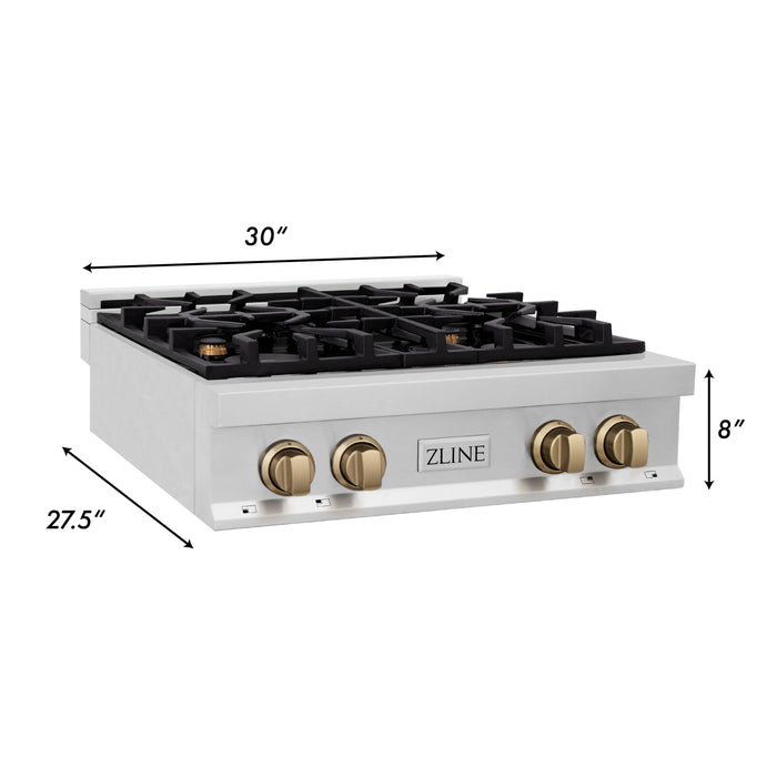 ZLINE 30" Autograph Edition Rangetop in Stainless Steel with Champagne Bronze Accents, RTZ-30-C