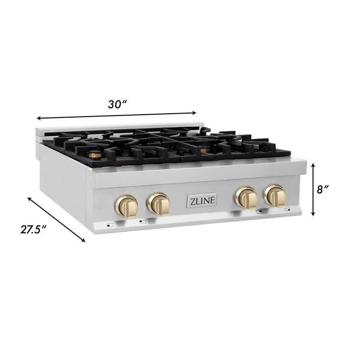 ZLINE 30" Autograph Edition Rangetop in Stainless Steel with Gold Accents, RTZ-30-G