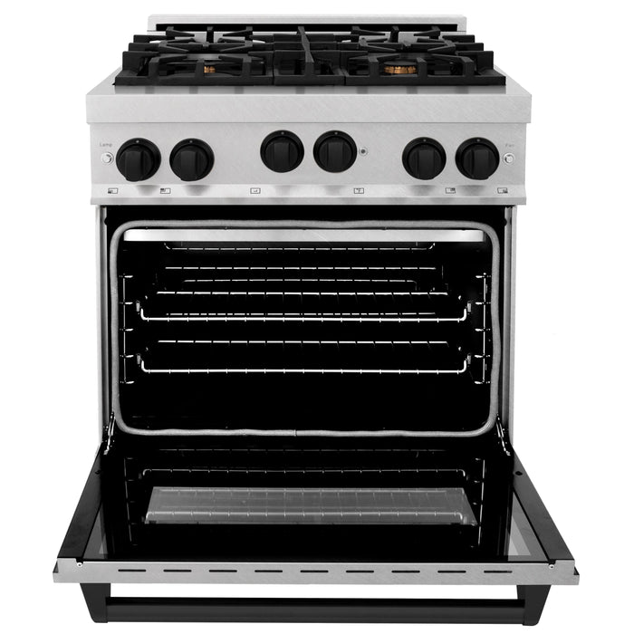 ZLINE 30" Autograph Edition All Gas Range in DuraSnow® Stainless Steel with Matte Black Accents, RGSZ-SN-30-MB