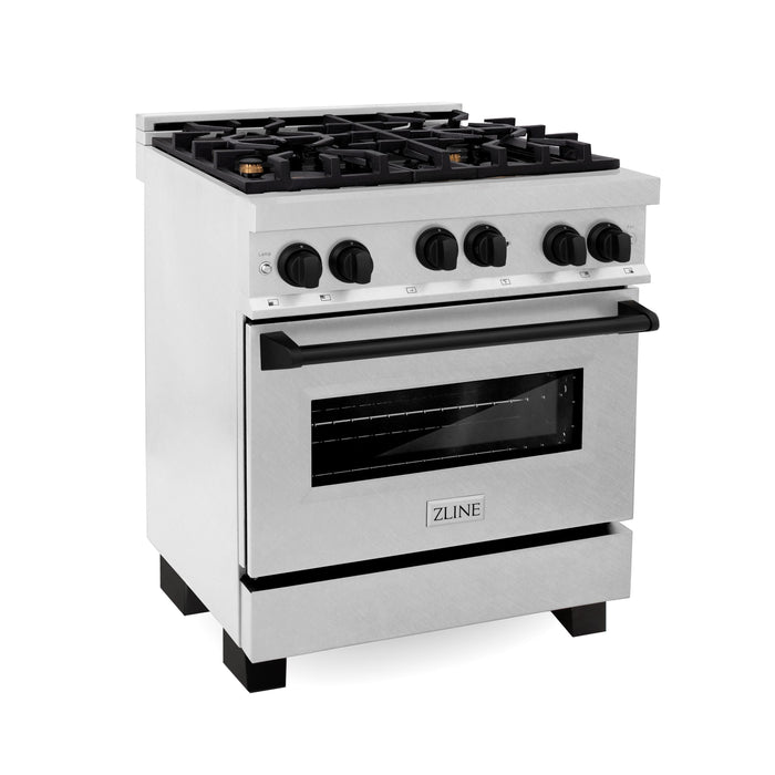 ZLINE 30" Autograph Edition All Gas Range in DuraSnow® Stainless Steel with Matte Black Accents, RGSZ-SN-30-MB