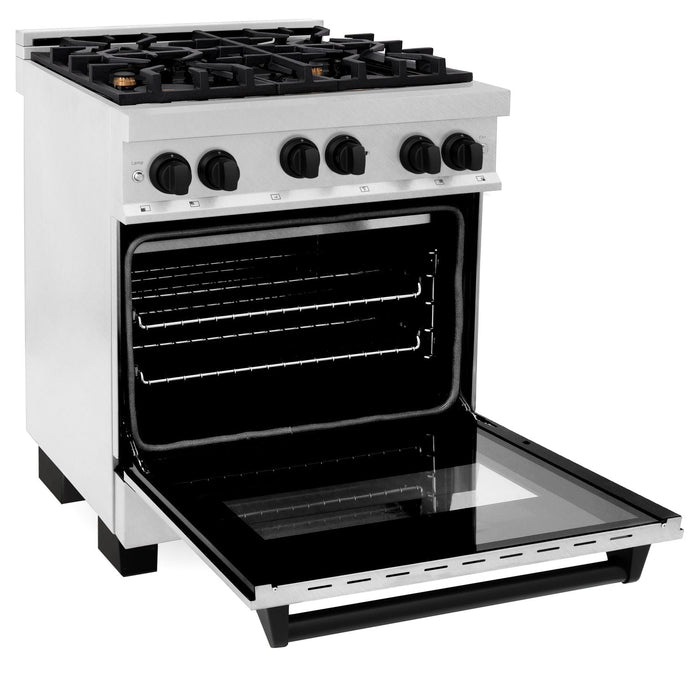 ZLINE 30" Autograph Edition All Gas Range in DuraSnow® Stainless Steel with Matte Black Accents, RGSZ-SN-30-MB