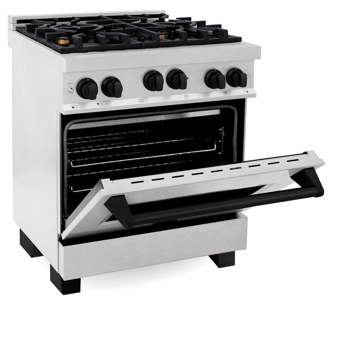 ZLINE 30" Autograph Edition All Gas Range in DuraSnow® Stainless Steel with Matte Black Accents, RGSZ-SN-30-MB