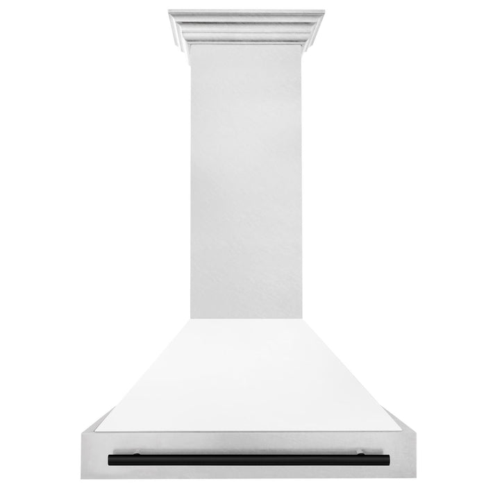 ZLINE 36" Autograph Edition Wall Mount Range Hood in DuraSnow® Stainless Steel with White Matte Shell and Matte Black Handle, 8654SNZ-WM36-MB