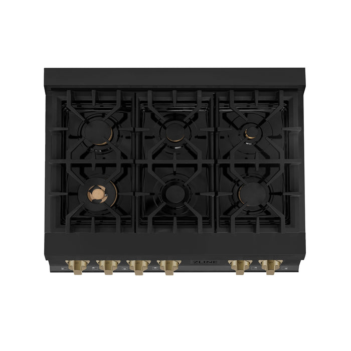 ZLINE 36" Autograph Edition Rangetop in Black Stainless Steel with Champagne Bronze Accents, RTBZ-36-CB