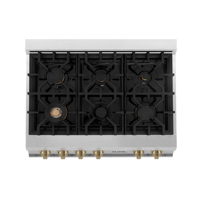 ZLINE 36" Autograph Edition Rangetop in Stainless Steel with Champagne Bronze Accents, RTZ-36-CB