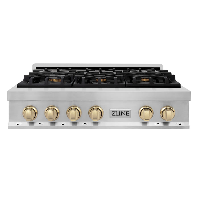 ZLINE 36" Autograph Edition Rangetop in Stainless Steel with Gold Accents, RTZ-36-G
