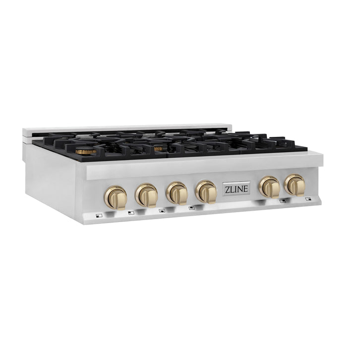 ZLINE 36" Autograph Edition Rangetop in Stainless Steel with Gold Accents, RTZ-36-G